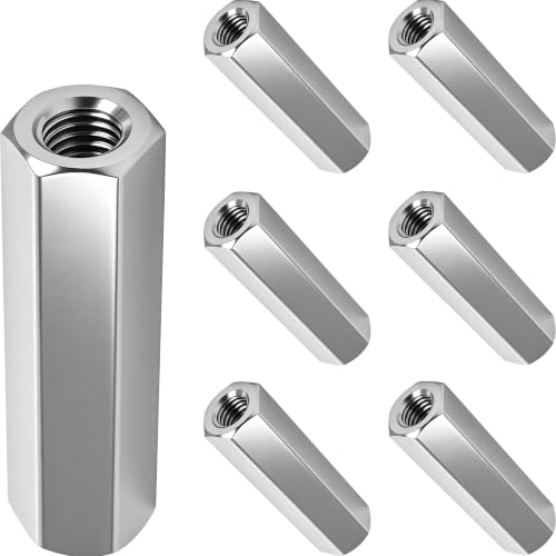 Luyostik M10x1.5 hex coupling nuts, 60mm full-thread 304 stainless steel, 6 pack