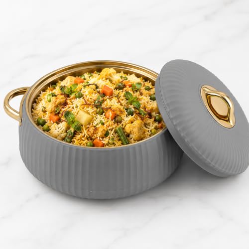 Insulated Stainless Steel Casserole with Airtight Lid, Hot Pot Food Warmer for Roti, Chapati, Rice, Biryani & Curry, Double Wall Thermal Serving Bowl Keeps Food Hot & Fresh for Hours(1250) ml Grey
