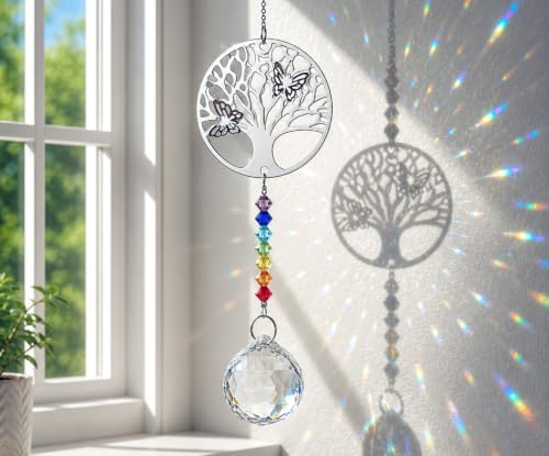 Tree of Life Crystal Suncatcher, Rainbow Maker Window Hanging Ornament