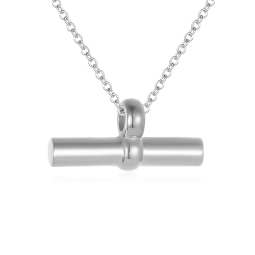 Minimalist T Bar Cremation Urn Necklace For Ashes Of Loved Ones Stainless Steel Keepsake Memorial Pendant For Women Silver