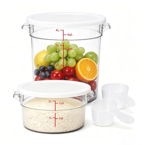 Two clear round dough proofing containers with lids, 2-quart and 4-quart sizes, for bread rising from Varfukaz.