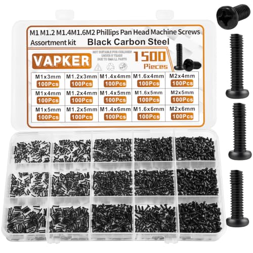 VAPKER tiny black oxide metric Phillips pan head screws assortment for laptop, eyeglass, and watch repair