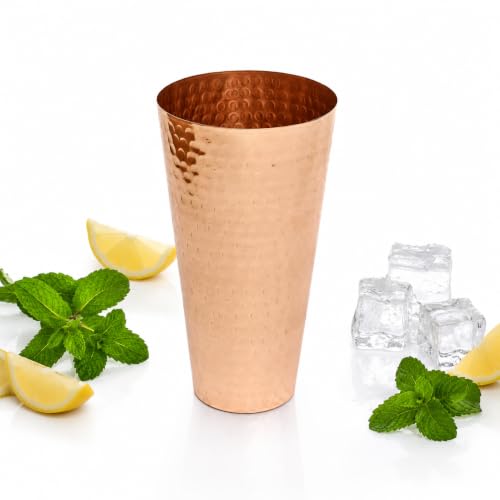 Pure Copper Tumbler Cup 22 oz – Large Hand Hammered Copper Cup for Drinking Water, Iced Tea, Juice and Cocktails – Unlined Solid Copper Glass with Thin Straight Rim, Pack of 1