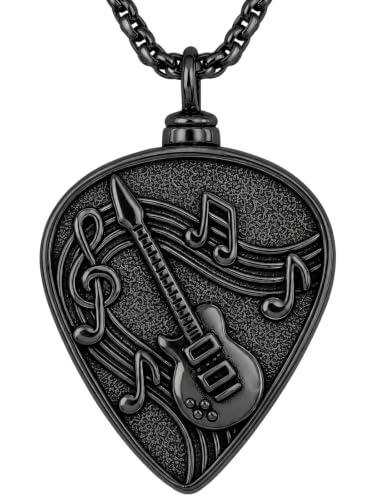 Guitar Pick Necklace Music Soundwave Guitar Pick Pendant with Music Note Jewelry Musicians Gifts 2-Black