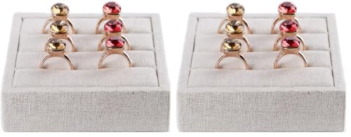 Oirlv linen 3 Slots Ring Earrings Display Trays Showcase Jewelry Organizer (creamy-white,square) (Pack of 2) square (Pack of 2)