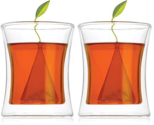 Tea Forte Poom Double Wall Glass 10 ounce Tea Cup for Hot or Iced Tea (Pack of 2) 10 Ounces (Pack of 2)
