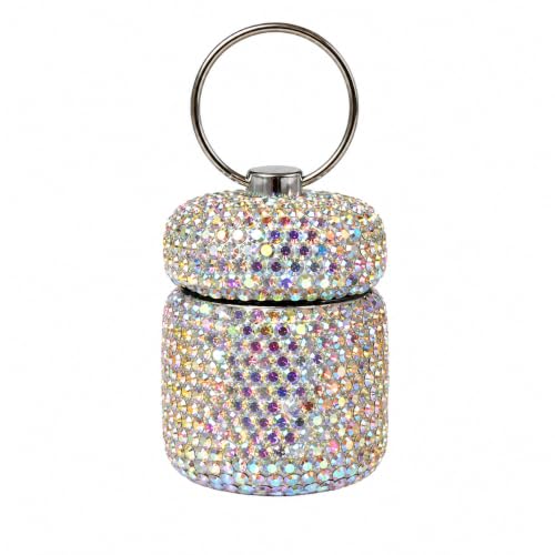 Sparkling Rhinestone Keychain Urn for Ashes, 1.8 Inch Stainless Steel Mini Cremation Urn Keychain for Human or Pet Ashes, Keepsake Memorial Holder, Silver Sliver