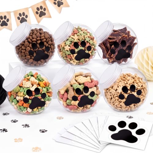 Sunnyray 6 Pack 51oz Plastic Dog Treat Jars with Lids & Paw Stickers, Clear