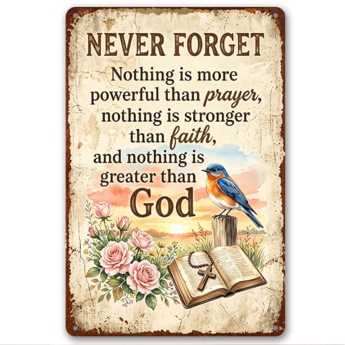 Prayer Faith God Tin Sign Vintage Blue Bird Christian 8x12 Inch Prayer Faith Bird