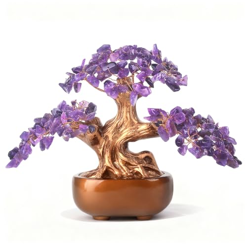 Amethyst Crystal Money Tree, Handmade Natural Amethyst Bonsai Tree, Healing Crystal Tree Decor with Copper Wire, Feng Shui Tree for Home Office Desk, Spiritual Gift for Women Men