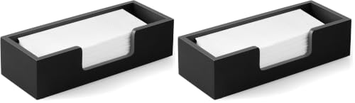 Paper Towel Dispenser Countertop, Wooden Folded Paper Hand Towel Holder for Guest Bathroom, Commercial Tabletop Tissue Dispenser Tray for Multifold C-Fold, Z-Fold, Trifold, Black (Pack of 2) 2 Pack,Small