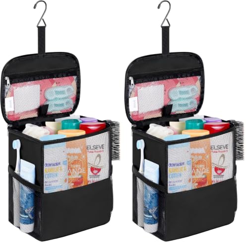 Lifewit Shower Bag Mesh Shower Caddy Portable College Dorm Room Essentials Tote Bag for Bathroom, Gym, Travel, Camping Quick Dry Hanging Shower Organizer Basket Toiletry Bag, Medium, Black (Pack of 2) M(8.3"L x 5.9"W x 9.8"H) (Pack of 2)