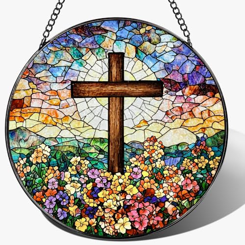 Stained Glass Window Hanging Suncatcher, Religious Gifts, Christian Gifts Cross