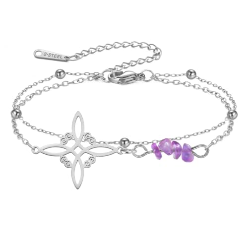 LIKGREAT Witches Knot Bracelet with Amethyst Crystal for Women sliver