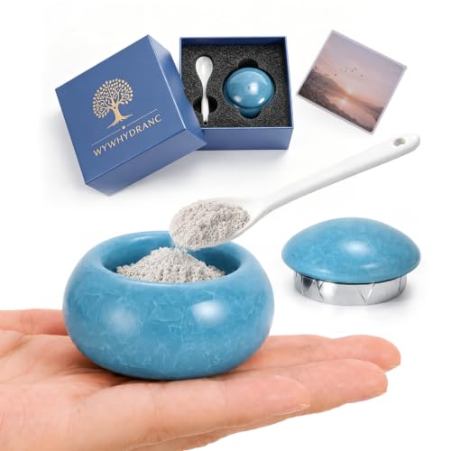Small Urn for Human Ashes, Blue Ceramic Mini Keepsake with Spoon
