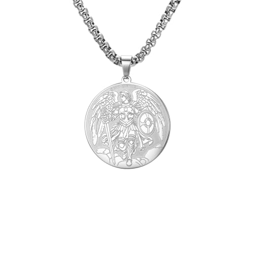 Saint Michael Archangel Necklace San Miguel Arcangel Medal Necklace Silve