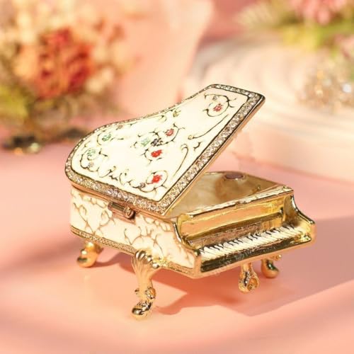 Dzrige Musical Jewelry Box for Women, Piano Music Box with Rhinestones