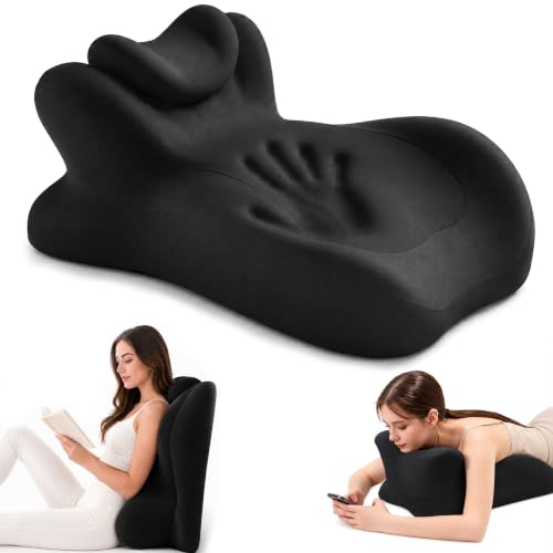 Black TWEJMZU wedge support pillow with 27° memory foam, designed for reading and bed rest comfort.