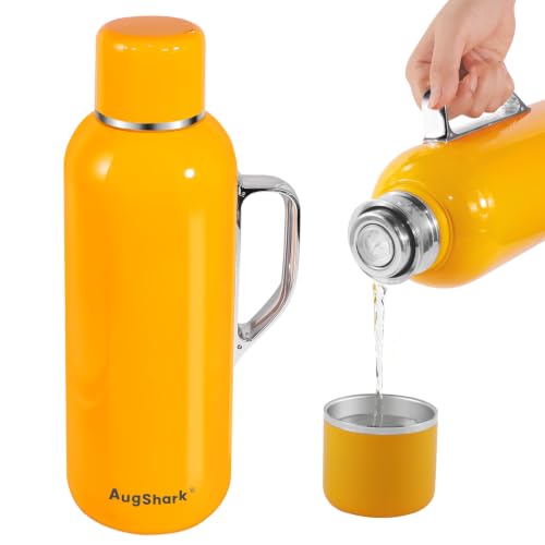 40 oz Insulated Water Bottle, Green Vacuum Stainless Steel Water Flask Jug with Handle & Metal Mechanical Temperature Measuring Cup Lid, Leakproof Travel Bottle Keep Cold 36h Hot 24h(Yellow) Yellow