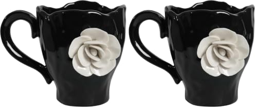 Ceramic Cute Coffee Cups, Handmade Flower Tea Mugs, Gifts for Milk Coffee Tea Lovers 11OZ (Pack of 2) 11 Ounces (Pack of 2)