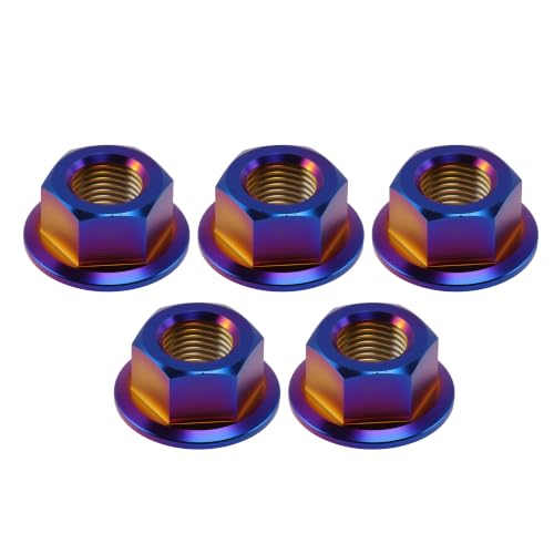 HOPESPANNER GR5 titanium alloy sprocket locknuts, M10x1.0, 5-piece set in burnt blue finish