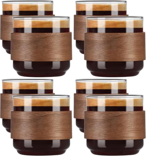 PARACITY Espresso Cups Set of 2 with Wooden Ring, 5 OZ High Borosilicate Espresso Shot Glass, Clear Small Expresso Shots Cup, Espresso Accessories (Pack of 4) 5 Ounces (8 pack)