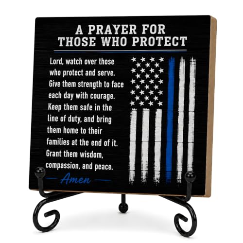 5x5 Prayer For Those Who Protect Wood Sign with Iron Stand Wooden15
