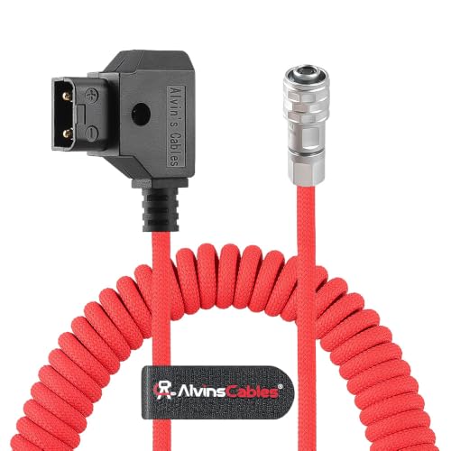 Alvin's Cables D-Tap to BMPCC 6K 4K Coiled Power Cable, Straight Weipu 2-Pin Female to D-Tap Male, Braided Ultra Flexible Coiled Cable for Blackmagic Pocket Cinema Camera 4K/6K/6K Pro, V-Mount, Red Coiled Braided Red