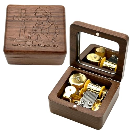 Walnut Wood Wind Up Music Box The Lord’s Prayer for Girls Holy Communion