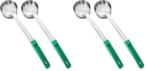 Teenyyou 2 Pcs Portion Control Serve Spoons, Green, 4 oz, Solid and Slotted 4 oz (Pack of 2)