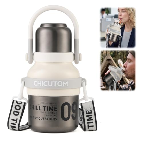 24 oz Tote Water Insulated Bottle with Straw and Carry Handle & strap Starlight Silver