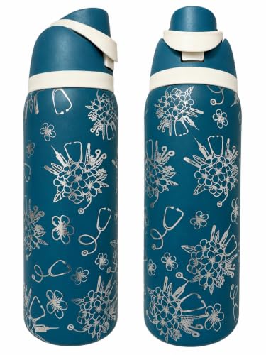 Nurse appreciation Gift for healthcare worker RN coffee mug Tumbler for RN Insulated tumbler Stethoscope water bottle (32oz Teal(71)-Floral Nurse 2.0(D37)) 32oz Teal(71)-Floral Nurse 2.0(D37)