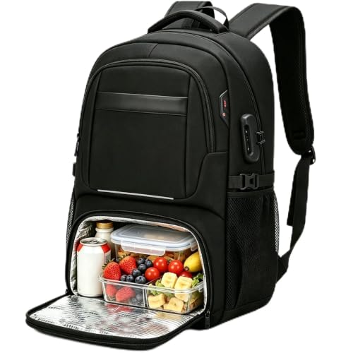 Lunch Backpack for Men with Lunch Compartment, Fits 15.6" Laptop, Business Laptop Backpacks With Combination Lock&Luggage Strap, Insulated Cooler Backpack for Work, Picnic, Commuting,Travel