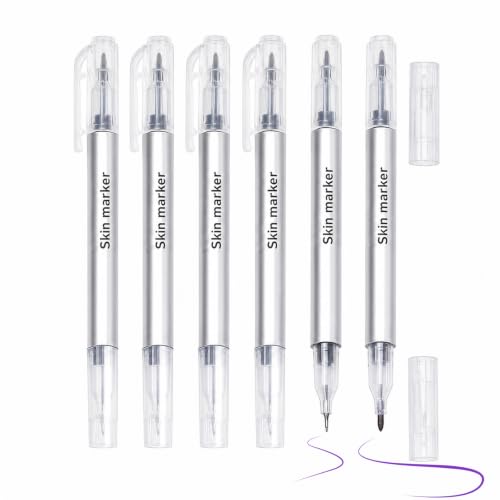 6 Stück Doppelkopf Tattoo Stifte – Tattoo Pen Set Aus Kunststoff, Tattoo Zubehör Für Profis & Anfänger, Hautmarker Mit 1,0/0,5 Mm Doppelspitze