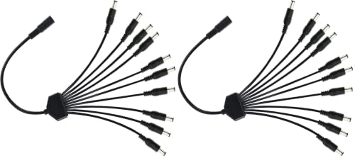 GINTOOYUN DC Power Splitter Cable 1 Female to 10 Male 5.5mm x 2.1mm, DC Splitter Adppter Surveillance Camera Cable Extension Cord for Security Camera, LED Strip Light 0.7m (1 to 10 Way) (Pack of 2) 70 cm (Pack of 2)