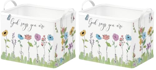Runtoo Christian Bible Verse Floral Nursery Decor Baby Basket Religious Spiritual Inspirational Baby Shower Decorations Boys Gift Basket Toddler Toy Box Laundry Hamper Closet Storage Bins (Pack of 2) large (Pack of 2)