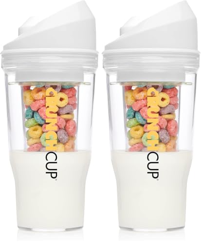 CRUNCHCUP XL Portable Cereal Cup for Breakfast On the Go - White (Pack of 2) X-Large (Pack of 2)