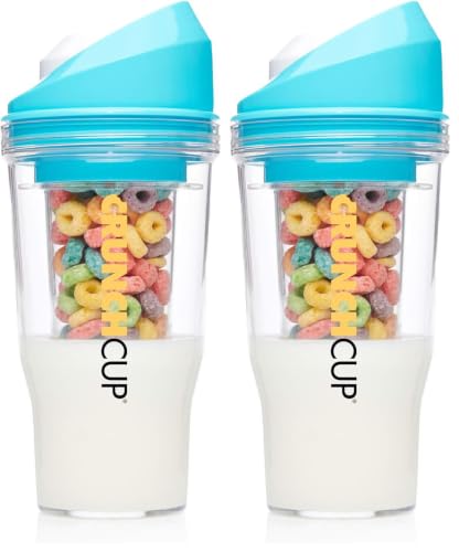 CRUNCHCUP XL Portable Cereal Cup for Breakfast On the Go - Blue (Pack of 2) X-Large (Pack of 2)