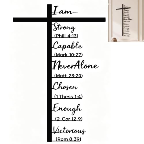 Metal Cross Wall Decor with Scripture Black 60x37cm