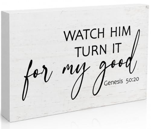 Christian Desk Decor, Genesis 50:20 Bible Verse Rustic Farmhouse Wood Block Sign, Inspirational Gift for Women & Men, Perfect for Daily Encouragement -A70