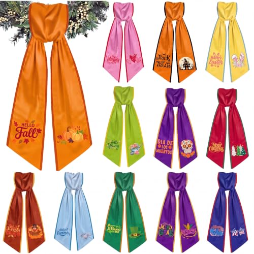 Rivvlive 12-piece seasonal fall autumn wreath sash set for front door holiday decoration, stored in decorative wreath storage.