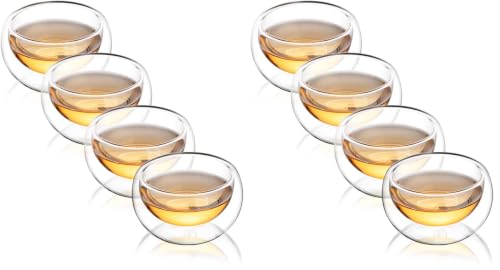 CNGLASS Tea Cups Set of 4 Double Wall Glass Tea Cup, 5.1oz Asian Insulated Clear Teacups 150ML,Small Espresso Cup for Coffee (Pack of 2) 5.1 oz (150 ml) (Pack of 2)