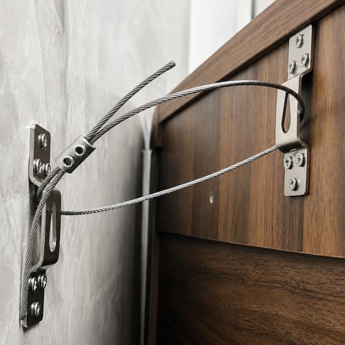 DAMILA hidden stainless steel anti-tip furniture anchor kit with invisible silver hollow-wall anchors, 2 pack