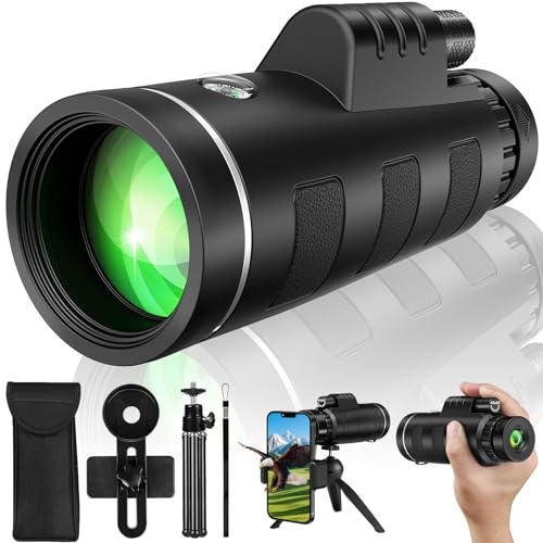 40x60 Monocular Telescope with Smartphone Adapter and Telescope Case High Powered Monocular, Compact Monocular for Wildlife, Hunting, Camping, Travel &Outdoor Adventures Black