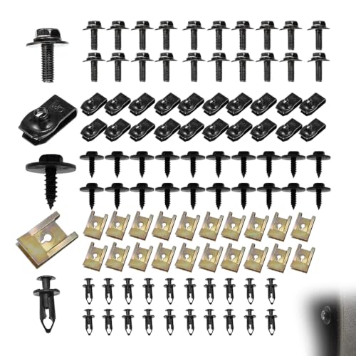 Bouzuny 100-piece car body screws, bolts, bumper clips, and fender U-nuts assortment kit