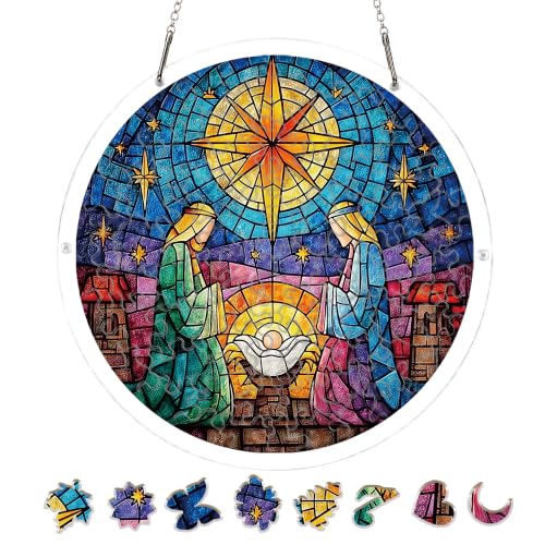 Religious Jesus Nativity Scene Acrylic Suncatcher Puzzle Gift for Women Color 03