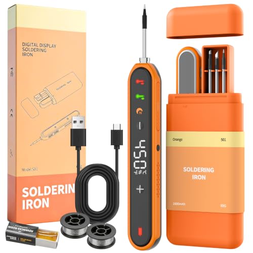 Soldering Iron Set, 1600 mAh USB Wireless Soldering Iron for DIY Projects | Adjustable temperature 180℃-450℃, 3 soldering tips, soldering wire, solder paste, for electronics repairs, electrical work Orange Wireless soldering iron set