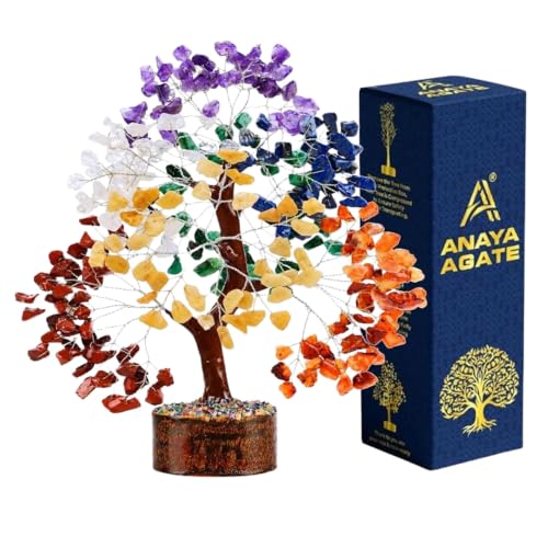 ANAYA AGATE 7 Chakra Crystal Tree of Life, Healing Stone Gemstones 300 Beads | Positive Energy Birthday Gifts for Women, Mom, Sister & Friends Feng Shui Money Tree Reiki Meditation Home Office Decor