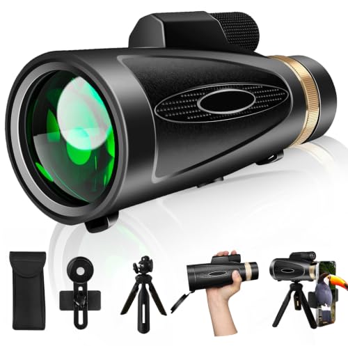 Monocular Telescope 12X60 HD High Power with Smartphone Adapter Tripod Larger Vision Monoculars for Adults with BAK4 Prism & FMC Lens Suitable for Bird Watching Hiking Camping Wildlife-Black black