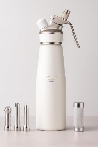 Professional Whipped Cream Dispenser – Ultra-Thick Aluminum Body & Stainless Steel Nozzle, 500ml/1000ml, Multiple Colors – Heavy Duty Cream Whipper for Desserts, Coffee, Cocktails–500ML-White White 16.9 Ounces